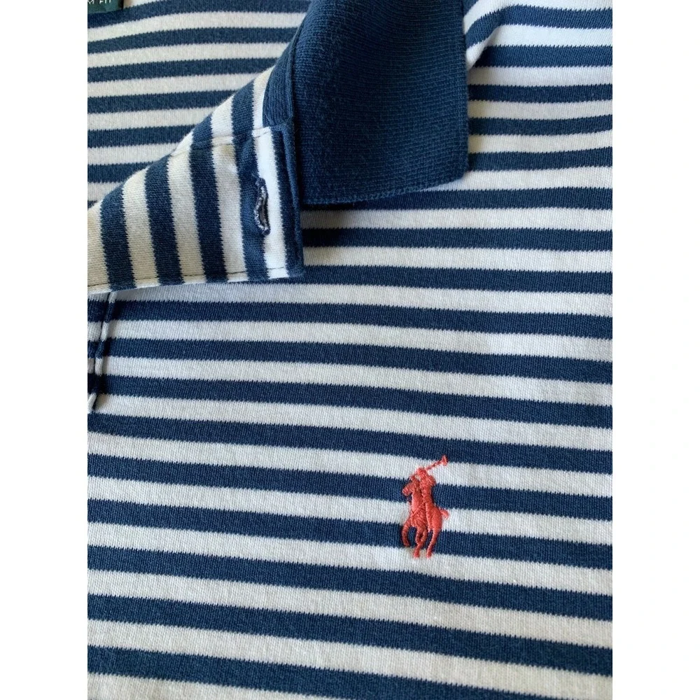 Polo Ralph Lauren Custom Fit Striped Cotton Short Sleeve Logo Blue Size X-Large